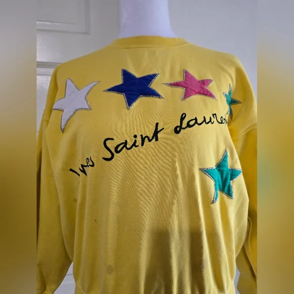 Vintage Yves Saint Laurent Yellow Sweater with Multicolor Stars - Picture 3 of 15